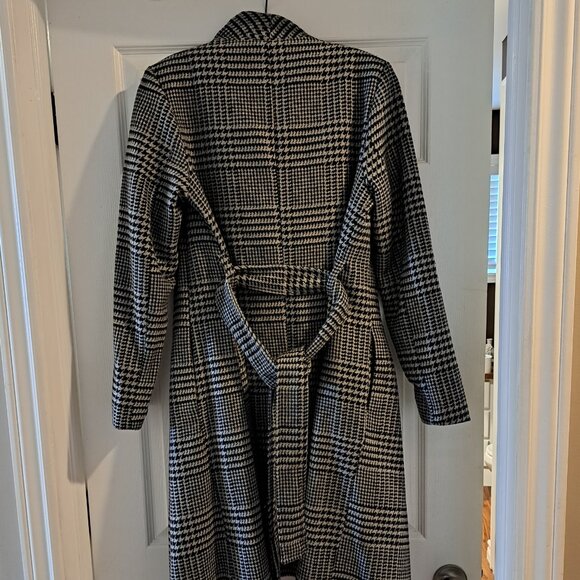 Houndstooth grey and black wrap coat knee length - sz: XS: - Picture 4 of 5